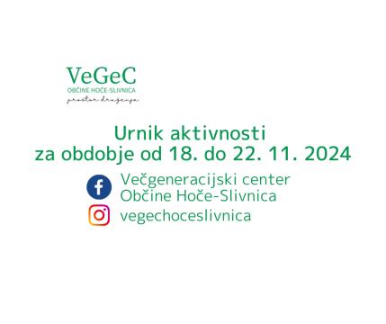 Urnik aktivnosti VeGeC za obdobje od 18. do 22. 11. 2024