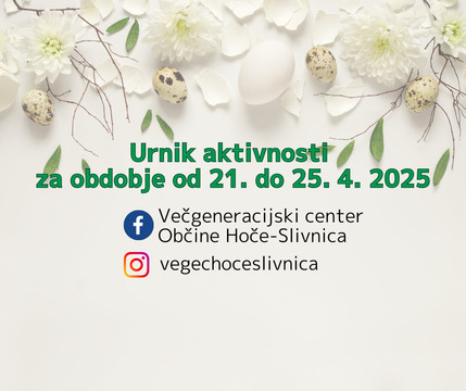 Urnik aktivnosti VeGeC za obdobje od 21. do 24. 4. 2025
