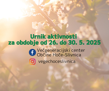 Urnik aktivnosti VeGeC OHS za obdobje od 26. do 30. 5. 2025