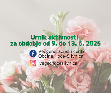 Urnik aktivnosti VeGeC za obdobje od 9. do 13. 6. 2025