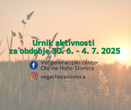 Urnik aktivnosti VeGeC OHS za obdobje od 30. 6. do 4. 7. 2025