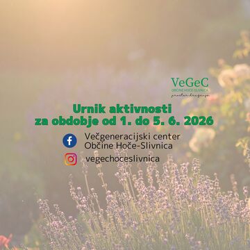 Urnik aktivnosti VeGeC OHS za obdobje od 1. do 5. 6. 2026