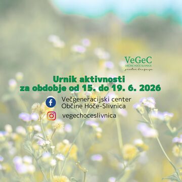 Urnik aktivnosti VeGeC OHS za obdobje od 15. do 19. 6. 2026