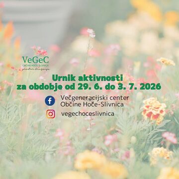 Urnik aktivnosti VeGeC OHS za objdobje od 29. 6. do 3. 7. 2026