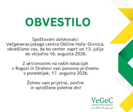 Obvestilo o zaprtju centra