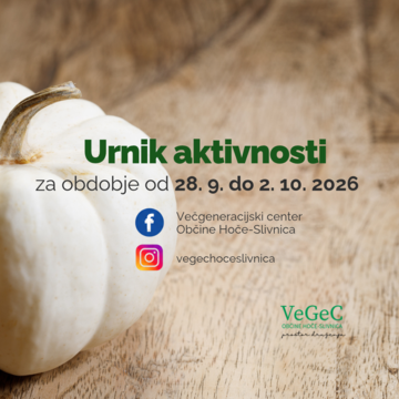 Urnik aktivnosti VeGeC OHS za obdobje od 28. 9. do 2. 10. 2026