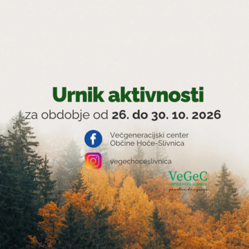 Urnik aktivnosti VeGeC OHS za obdobje od 26. do 30. 10. 2026